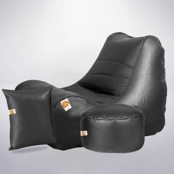 Kushuvi Bean Bag Lounger & Stool (Faux Leather) With Beans