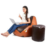 Kushuvi XXXL Bean Bag With Round Puffy Stool (Tan - Brown) With Beans