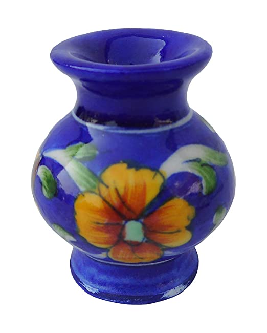Om Craft Villa Blue Ceramic Flower Vase (5cm x 5cm x 7.5cm)