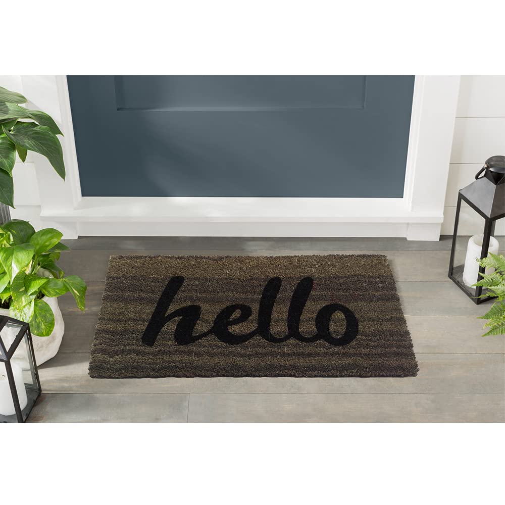 Mats Avenue Hello Print Solid Bigger Coir Door Mat (40x70cm), Iconic Grey