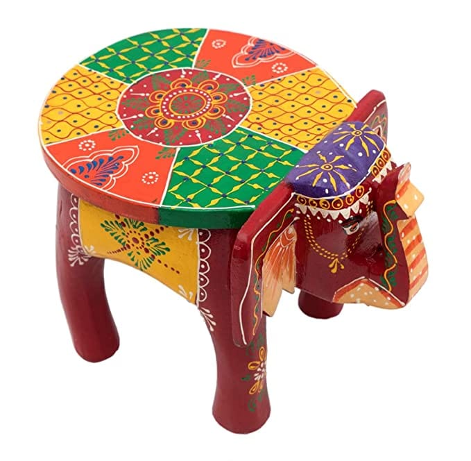 Orbit Art Gallery Elephant Shaped Multicolor Handcrafted Wooden Stool Cum Side Table (1.4 Kg)