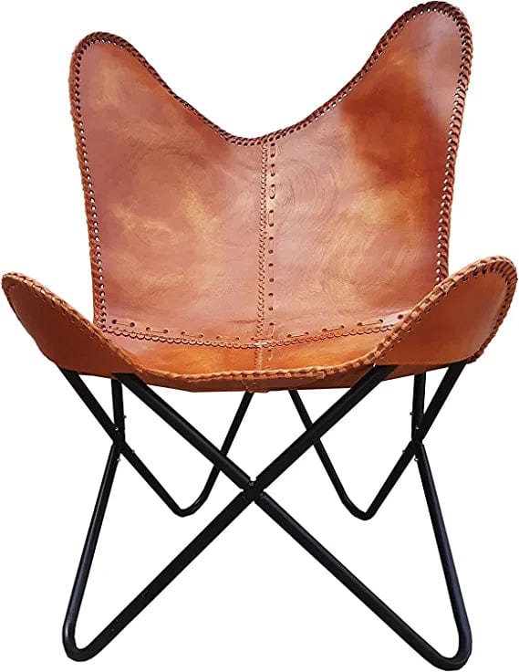 Naturals Export Handmade Leather Butterfly Folding Chair with Powder Coated