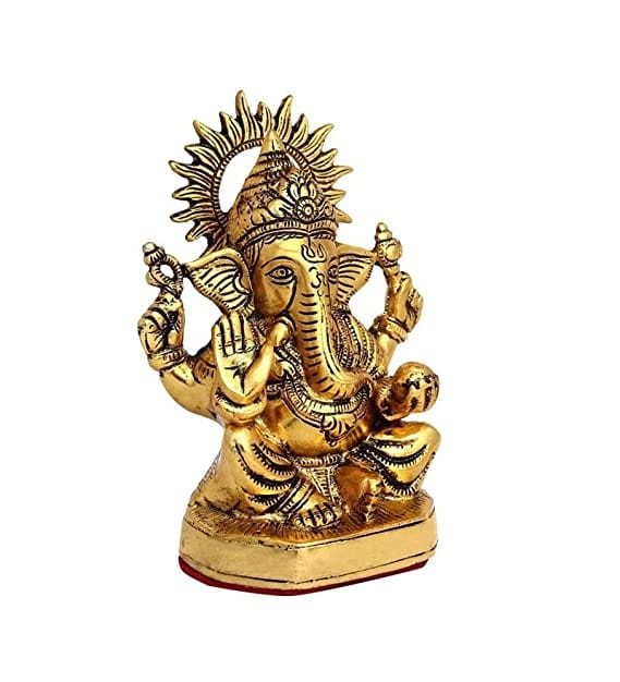 Orbit Art Gallery Lord Ganesha Metal Sitting Statue For Good Luck & Success