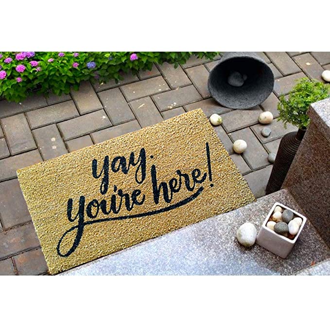 Mats Avenue Yay You're Here Printed Coir & Rubber Doormat (75x45cm), Beige