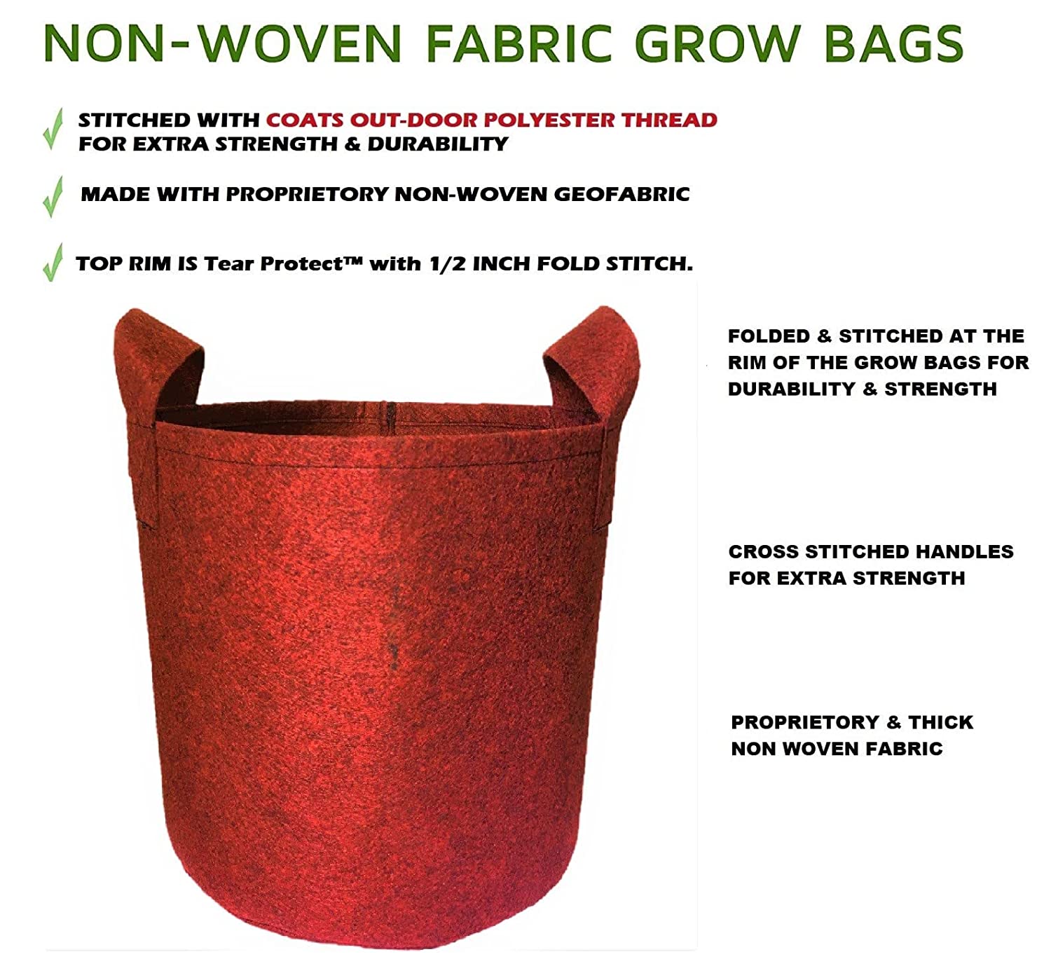 Oxypot Fabric Grow Bags 350 GSM (5 Gallons), 12 X 12 Inches- Pack of 5