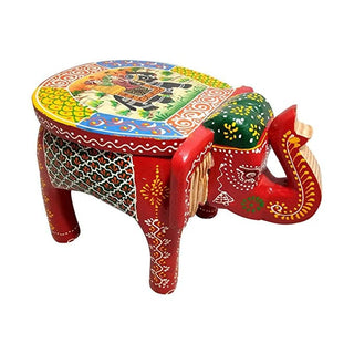 Orbit Art Gallery Elephant Shaped Multicolor Handcrafted Wooden Stool Cum Side Table (8 Inch)