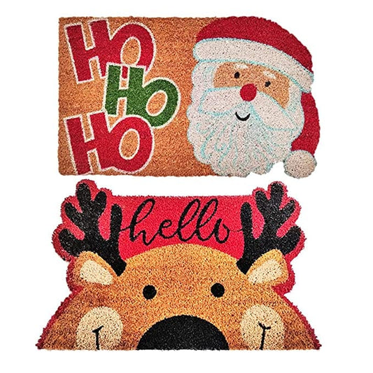 Mats Avenue Beautiful Christmas Theme Multi Color Heavy Duty Coir Door Mat (45x75cm, Set of 2)