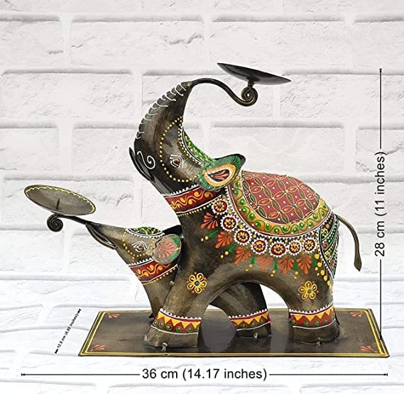 Naturals Export Handcrafted Multicolor Elephant T-Light Candle Holder (Set of 2), Metal