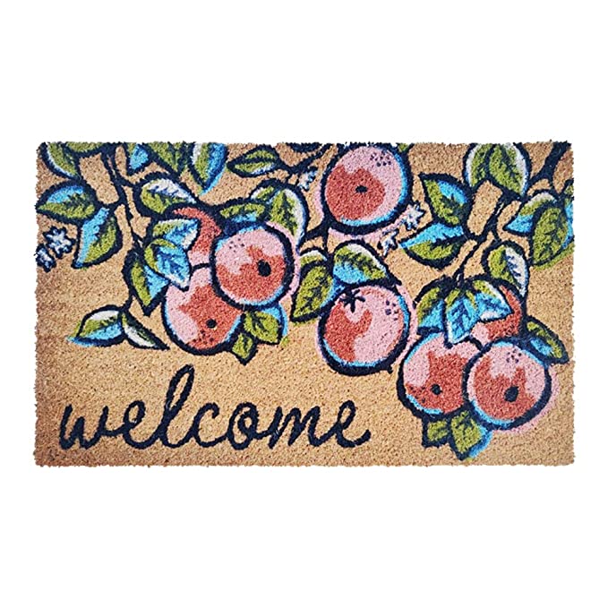 Mats Avenue Coir Door Mat Rubber Backed Printed with Fruit and Leaf Welcome Theme (45 X75cm, Set of 1)