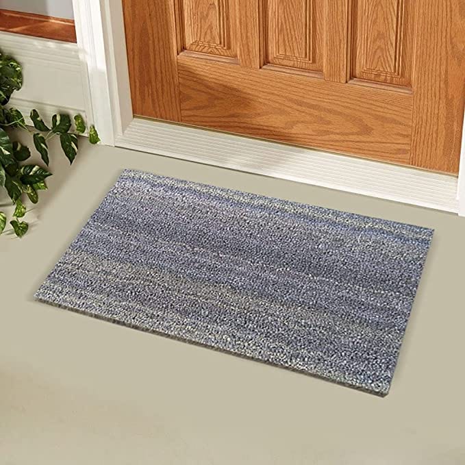 Premium Quality Coir Door Mat White Striped Design 55 x 85cm