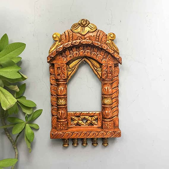 Naturals Export Wooden Abstract Hand Painted Wall Hanging Jharokha Frame (Brown) 16 Inches