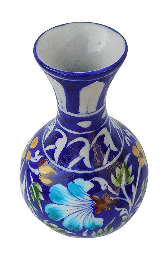 Om Craft Villa Blue Ceramic Flower Vase (12.5cm x 12.5cm x 20 cm)