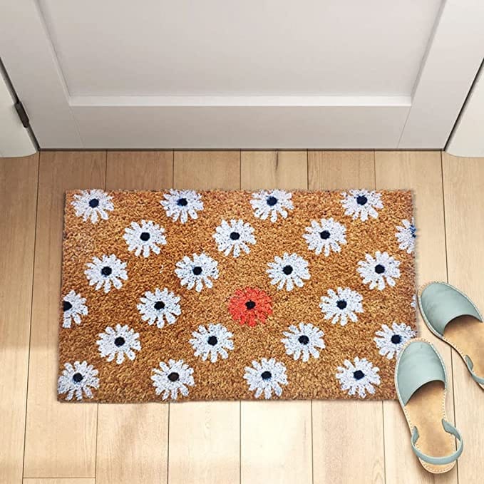 Mats Avenue Heavy Duty Modern White Flowers Door Mat (40x60 Cm), Brown