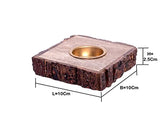 The Weaver's Nest Wooden Bark Handmade Tealight Square Shaped Candle Holder, Brown (10 X 10 X 2.5 cm)