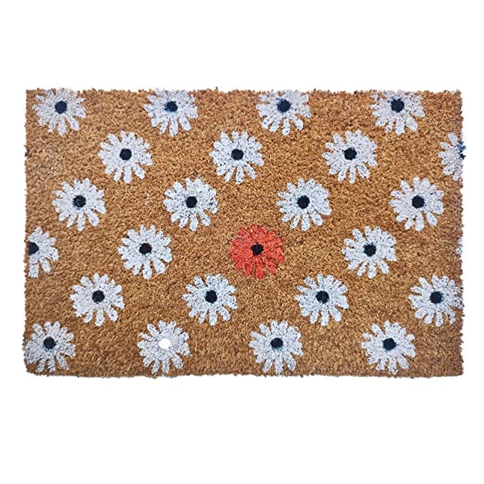 Mats Avenue Heavy Duty Modern White Flowers Door Mat (40x60 Cm), Brown