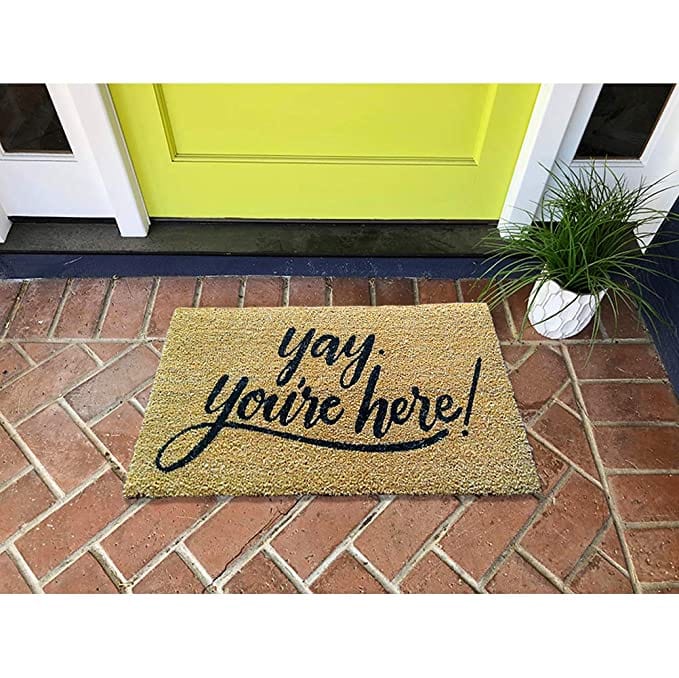 Mats Avenue Yay You're Here Printed Coir & Rubber Doormat (75x45cm), Beige