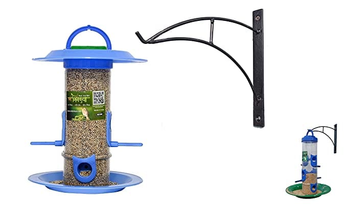 Amijivdaya Hut Bird Feeder With Wall Mount Stand (Medium, Blue)