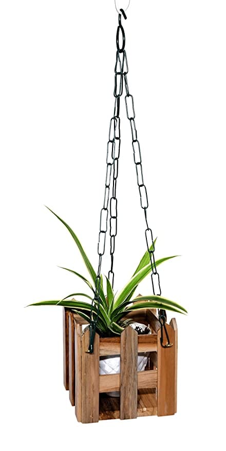 The Weaver's Nest Wooden Hand Crafted Planter With Chain