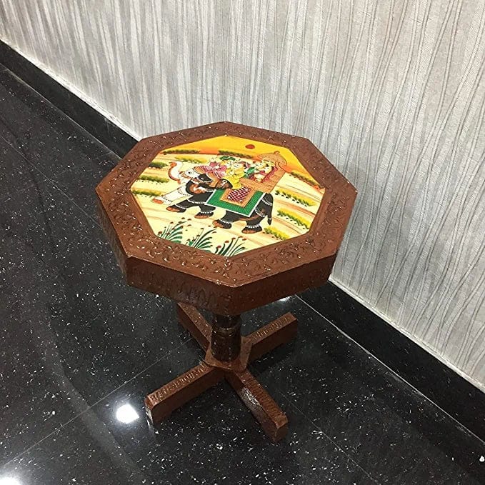 Naturals Export Handcrafted Wooden Stool Cum Side Table (12 Inches)