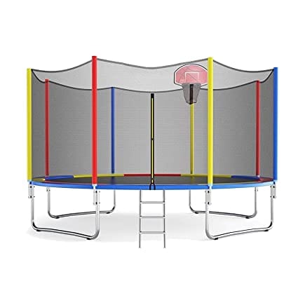 Fitness Guru Trampoline for Kids with Safety Enclosure Net, Basketball Hoop and Ladder (14Ft)