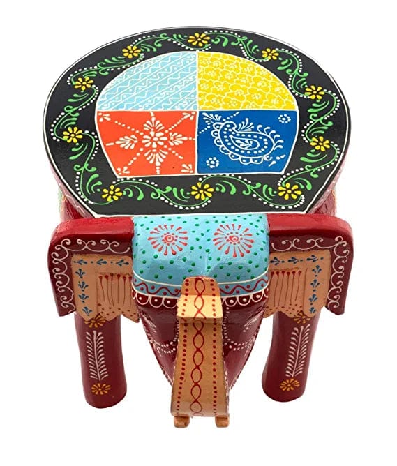 Naturals Export Elephant Shaped Brown-Black Handcrafted Wooden Stool (1.4 Kgs) - 8 Inches