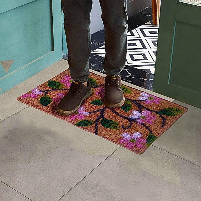 Mats Avenue Flower and Leaf Print Coir & Rubber Doormat (40x60cm) - Set of 5