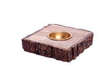 The Weaver's Nest Wooden Bark Handmade Tealight Square Shaped Candle Holder, Brown (10 X 10 X 2.5 cm)