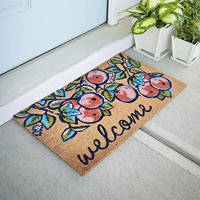 Mats Avenue Coir Door Mat Rubber Backed Printed with Fruit and Leaf Welcome Theme (45 X75cm, Set of 1)