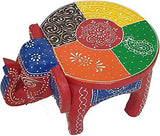 Naturals Export Multicolor Elephant Shaped Handcrafted Wooden Stool Cum Side Table (8 Inches)
