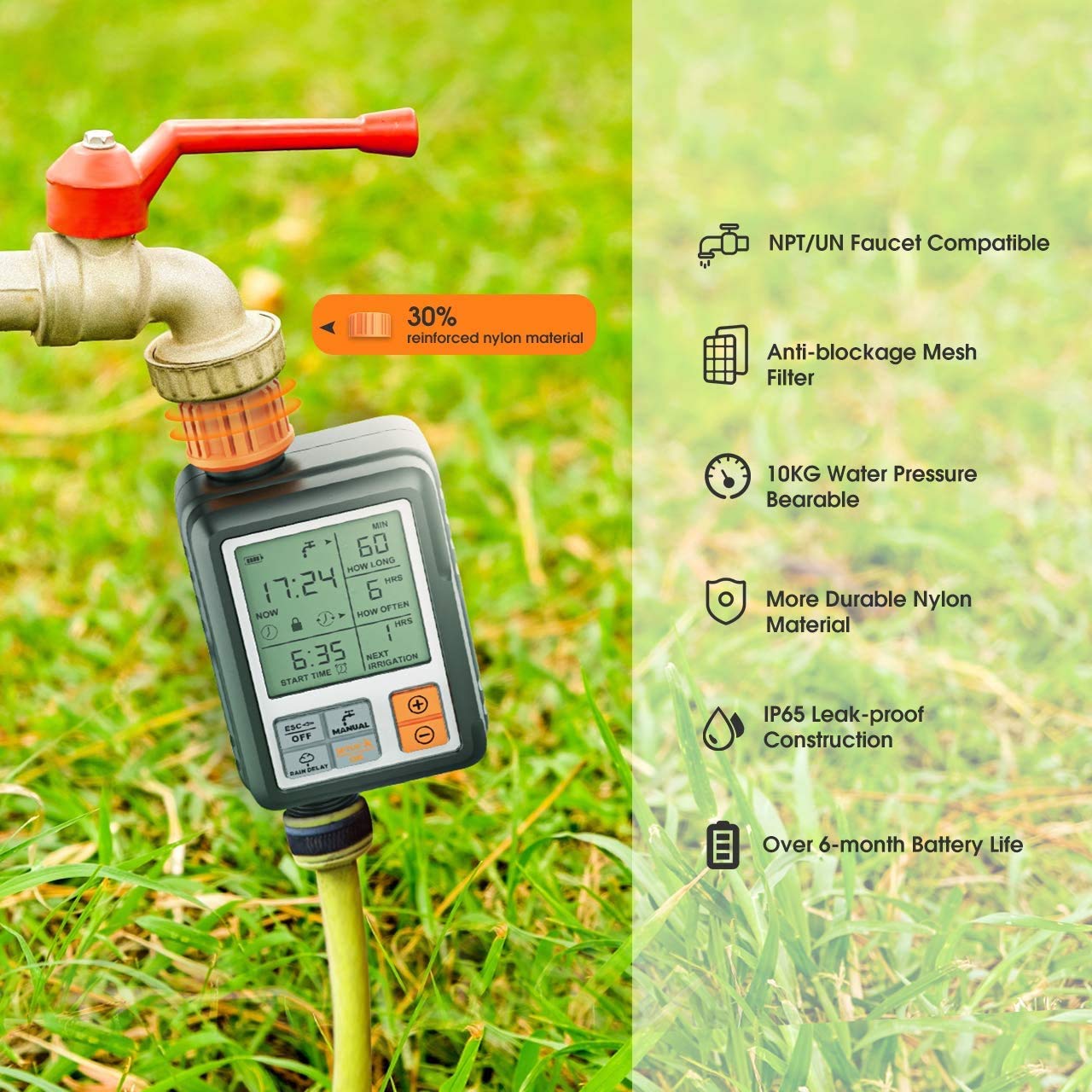 Pinolex Drip Irrigation Watering Timer & Controller (With 3inch Large Screen)