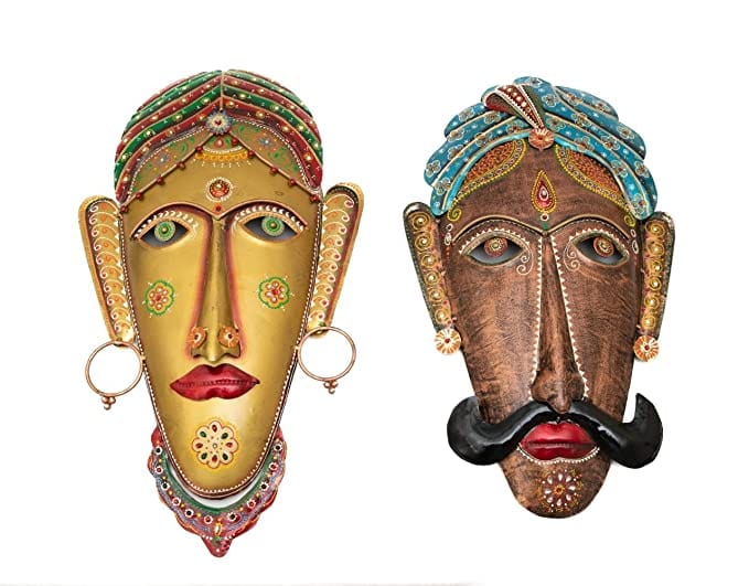 Naturals Export Wall Hanging Terracotta Hand Carved Mask (Set of 2)