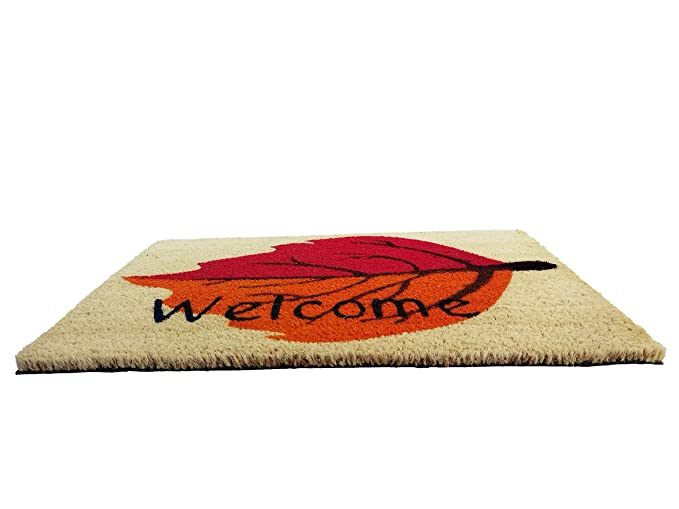 Mats Avenue Welcome Leaf Winter Fall Coir Door Mat (40x60cm), Beige Colour