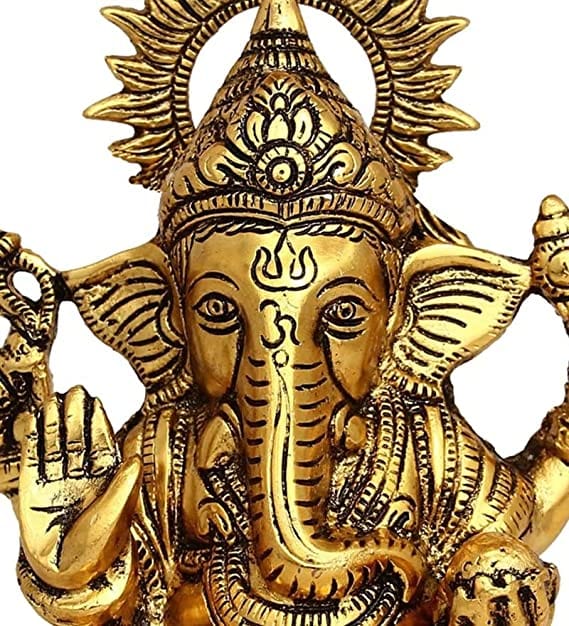 Orbit Art Gallery Lord Ganesha Metal Sitting Statue For Good Luck & Success