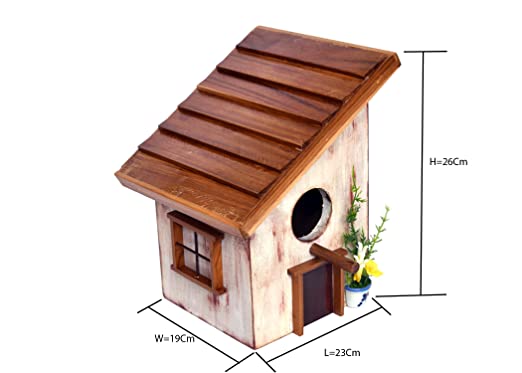 The Weaver's Nest Hand Crafted Solid Wood Bird House with Hanging Hook, Multicolor (23 x 19 x 26 cm))