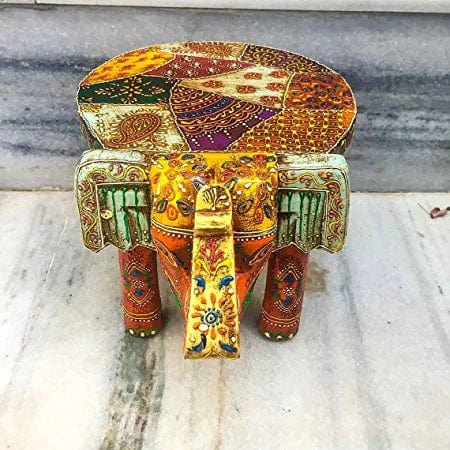 Naturals Export Elephant Shaped Handcrafted Wooden Stool Cum Side Table (8 Inches)