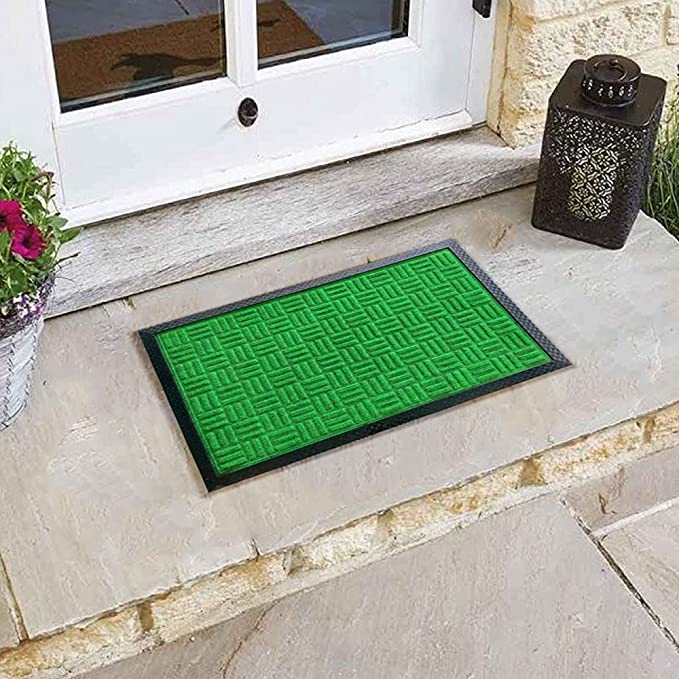 Mats Avenue PP Rubber Backed Molded Patterned Green Doormat (40x60cm) - Set of 2