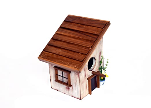 The Weaver's Nest Hand Crafted Solid Wood Bird House with Hanging Hook, Multicolor (23 x 19 x 26 cm))
