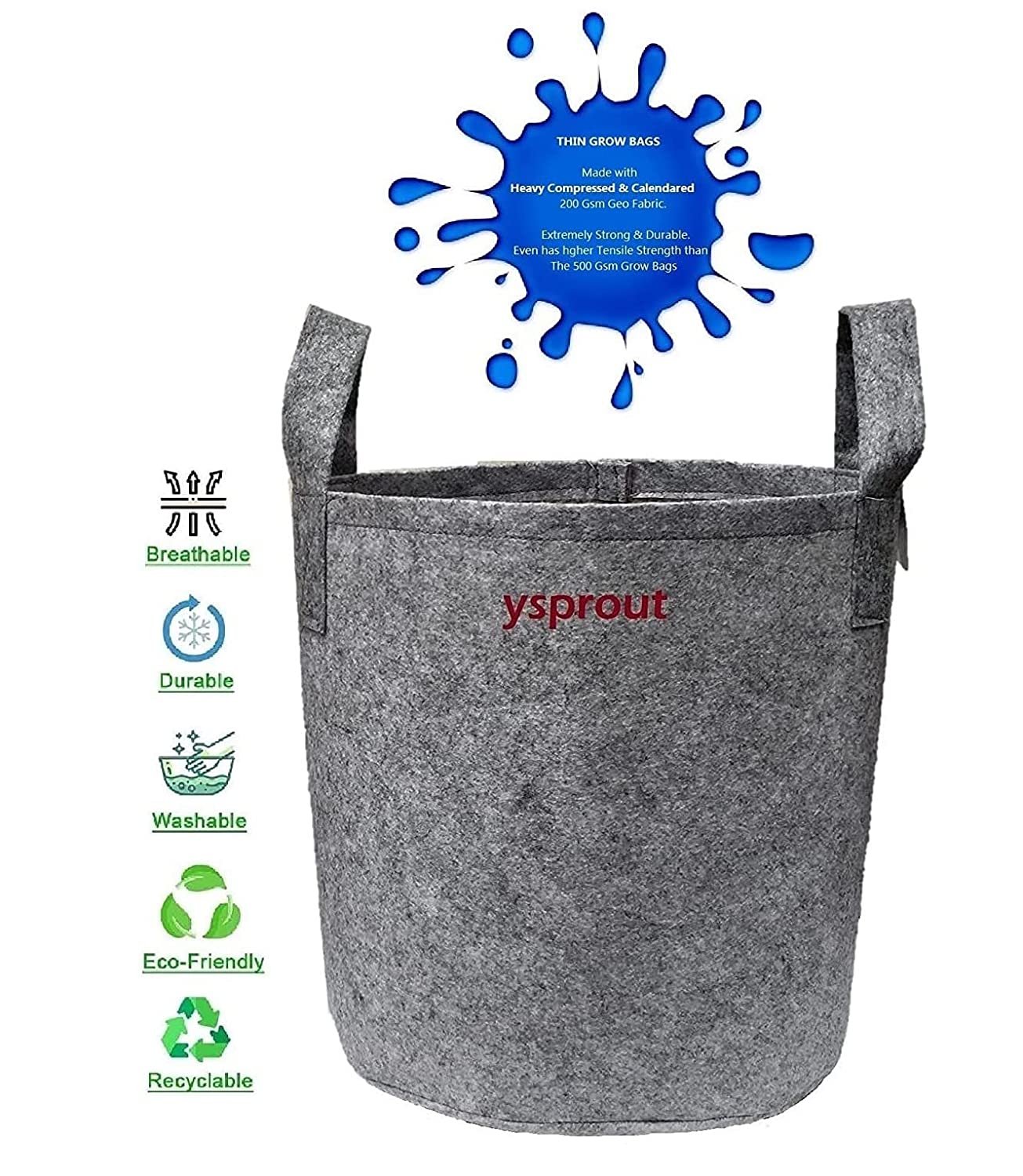 Oxypot Ysprout Geo Fabric Grow Bags (10x10 Inches, Grey)- Pack of 10