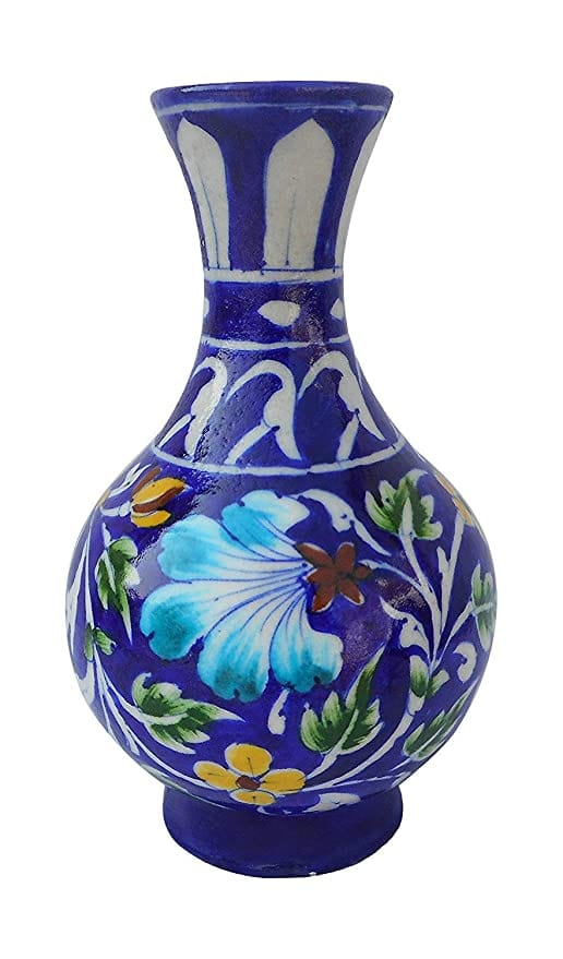 Om Craft Villa Blue Ceramic Flower Vase (12.5cm x 12.5cm x 20 cm)