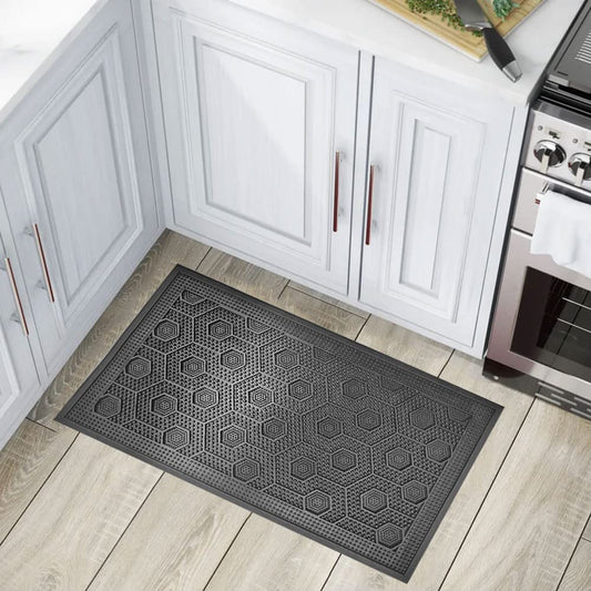 Mats Avenue Rubber Molded Geometric Pattern Floor Mat (45x75cm), Black