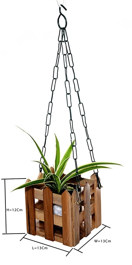The Weaver's Nest Wooden Hand Crafted Planter With Chain