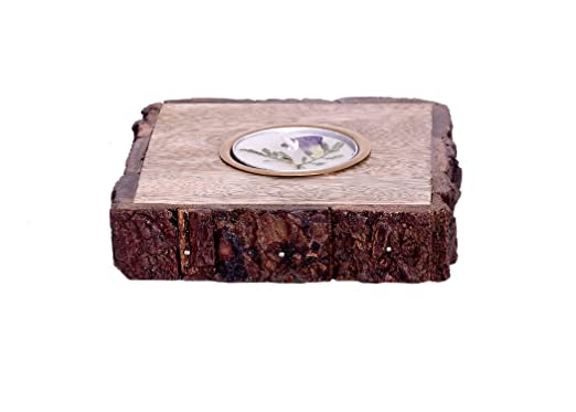 The Weaver's Nest Wooden Bark Handmade Tealight Square Shaped Candle Holder, Brown (10 X 10 X 2.5 cm)