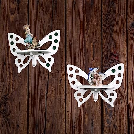 Raytrees Wooden Butterfly Design Wall Shelves For Room Décor- Set of 2