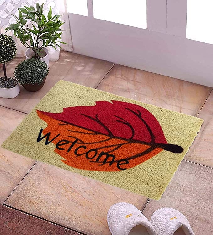 Mats Avenue Welcome Leaf Winter Fall Coir Door Mat (40x60cm), Beige Colour