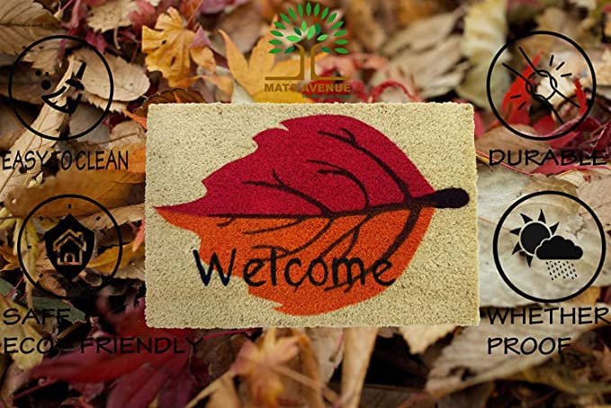 Mats Avenue Welcome Leaf Winter Fall Coir Door Mat (40x60cm), Beige Colour