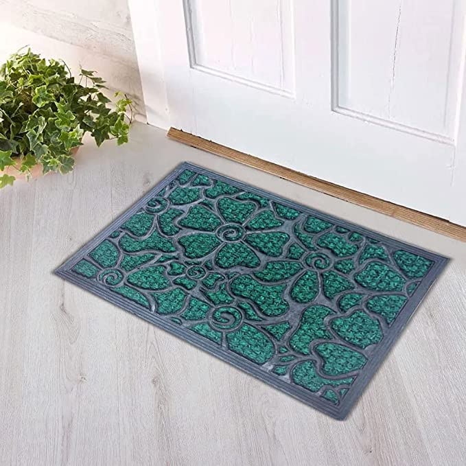 Mats Avenue Coir and Rubber Floral Pattern Entrance Floor Mat (40x60cm), Green