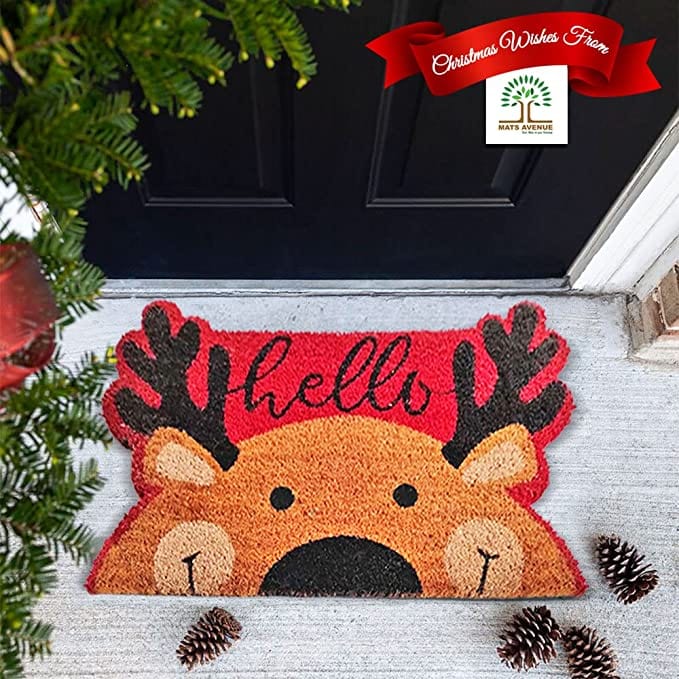 Mats Avenue Beautiful Christmas Theme Multi Color Heavy Duty Coir Door Mat (45x75cm, Set of 2)