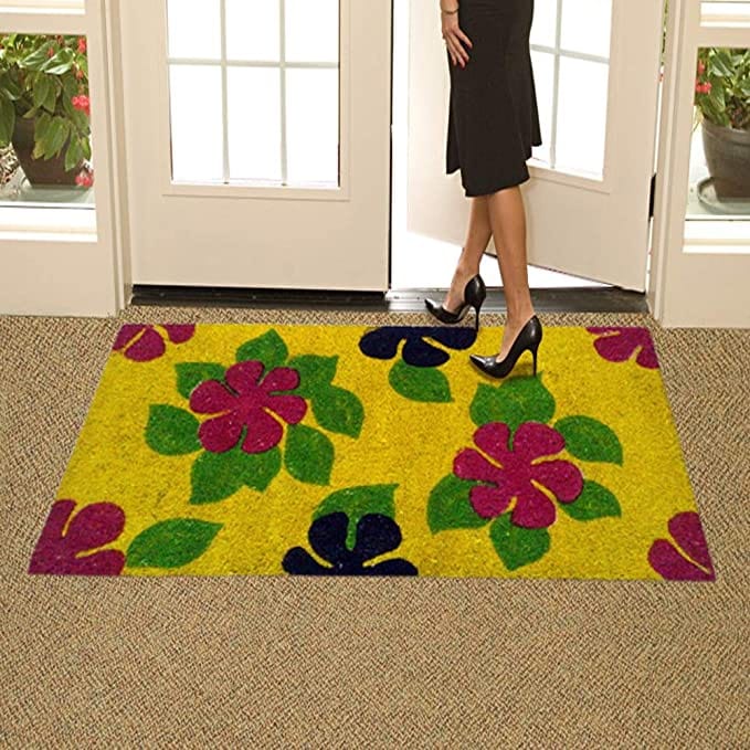 Mats Avenue Coir Door Mat Floral Pattern (45x75cm), Yellow