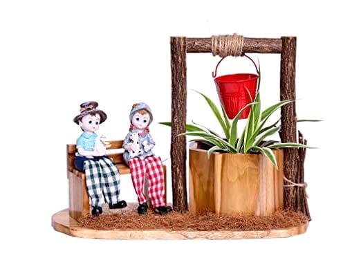 The Weaver's Nest Wishing Well Planter with Figurines Sitting on Bench (35 X 15 X 29 cm)