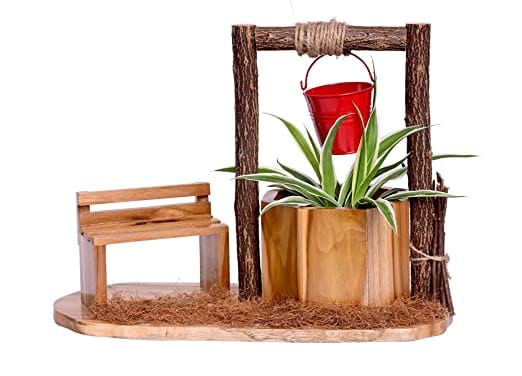 The Weaver's Nest Wishing Well Planter with Figurines Sitting on Bench (35 X 15 X 29 cm)